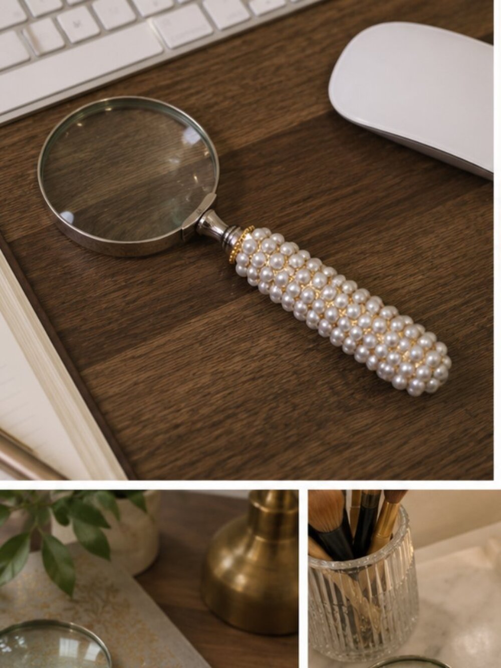 Pearl Handle Magnifying Glass | Elegant Desk Accessory / Vanity Décor - Picture 3 of 3